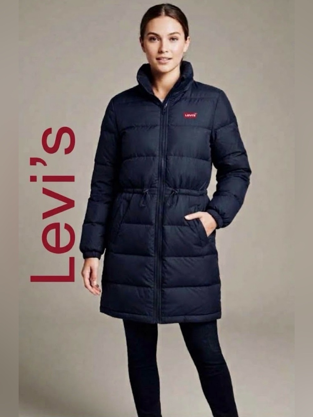 Levi's Women's Mid-Length Down Puffer Parka Jacket Black Size S
